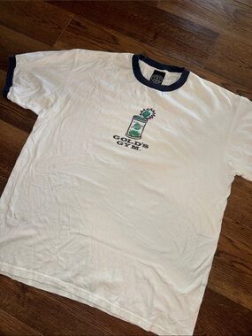 Vintage 90s Gold's Gym Spinach Can White Ringer Tee Gagwear Tag - XL